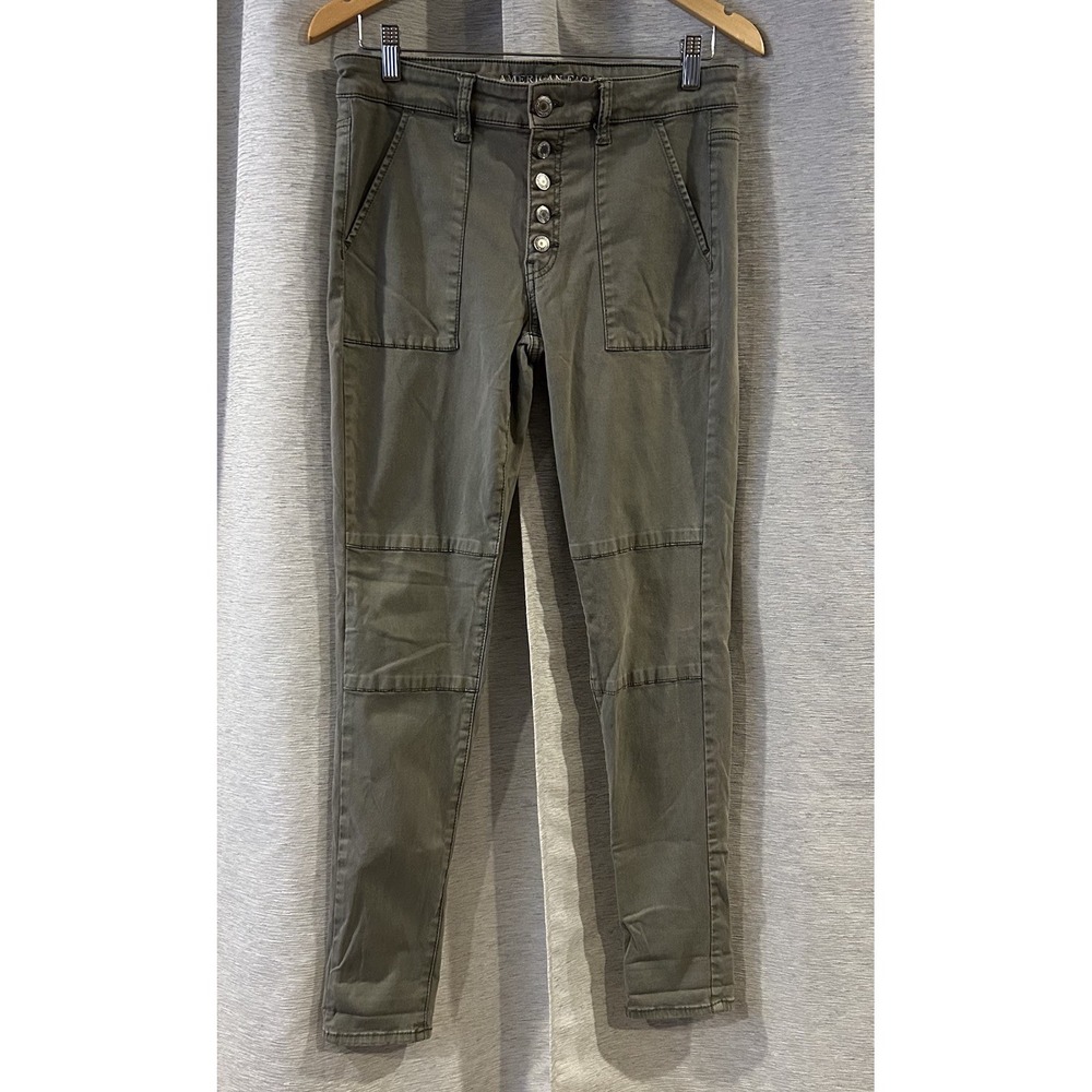 American‎ Eagle Womens Jeans Green Hi-Rise Jegging Button Fly Cotton Blend